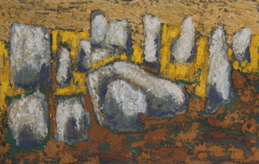 Painting titled "champs de pierres" by Guénaël Henrion, Original Artwork, Acrylic