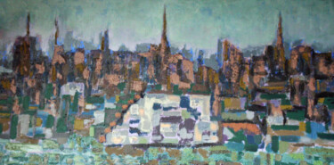 Картина под названием "paysage urbain   ab…" - Guénaël Henrion, Подлинное произведение искусства, Акрил Установлен на Деревя…