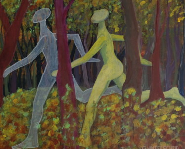 Painting titled "exercise 1    jogge…" by Günter Hubert Winterscheid, Original Artwork, Acrylic