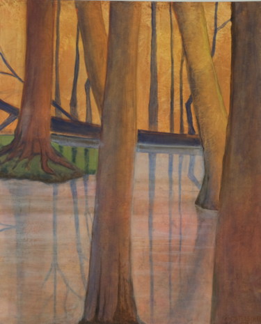 Schilderij getiteld "beaver pond" door Günter Hubert Winterscheid, Origineel Kunstwerk, Acryl