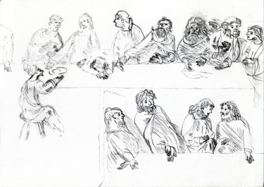 Disegno intitolato "Abendmahl nach Leon…" da Günter Ruhm, Opera d'arte originale, Matita