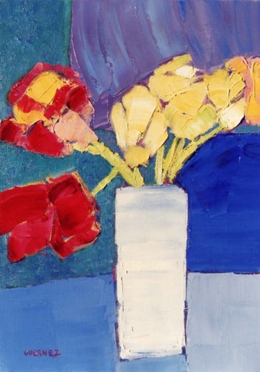 Peinture intitulée "Tulipes jaunes et r…" par Guernez, Œuvre d'art originale, Huile
