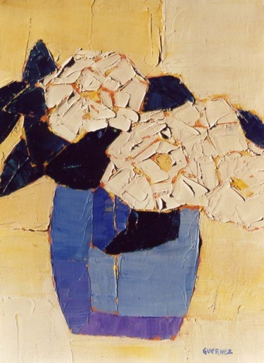 Peinture intitulée "Camélias blancs" par Guernez, Œuvre d'art originale, Huile