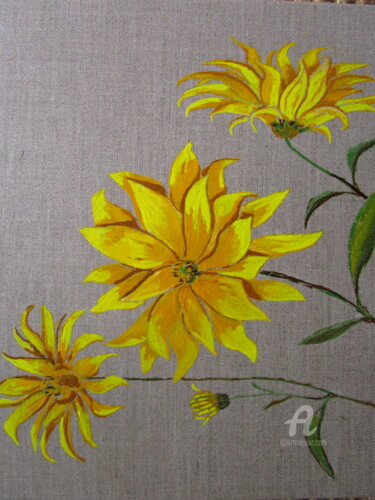 Peinture intitulée "Toile lin les Fleur…" par Gueryn, Œuvre d'art originale, Huile