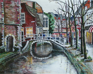 Painting titled "Delft Canal Holland…" by Gueryn, Original Artwork, Oil