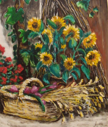 Painting titled "LES TOURNESOLS DANS…" by Gueryn, Original Artwork, Oil