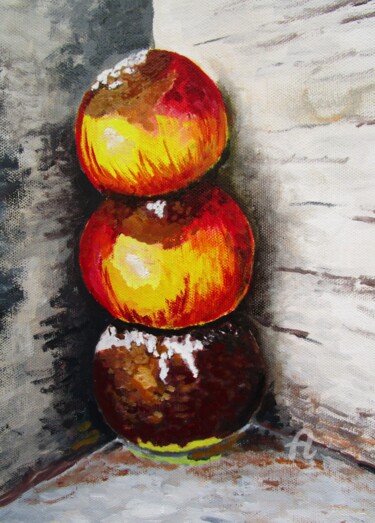 Painting titled "LES POMMES !! AU CO…" by Gueryn, Original Artwork, Oil