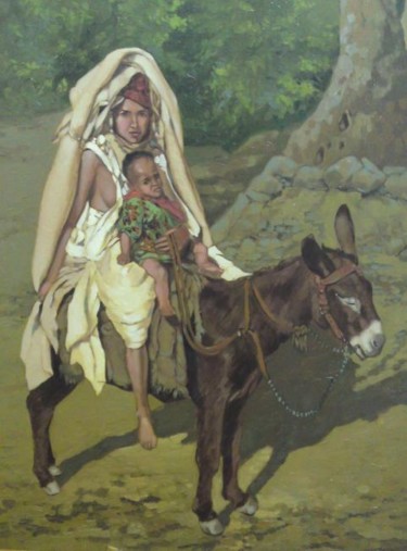 Peinture intitulée "sur le baudet" par Maamar Guerziz, Œuvre d'art originale