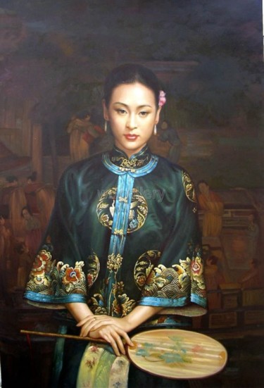 Painting titled "THE CHINESE GIRL" by Guibing Zhu, Original Artwork, Oil