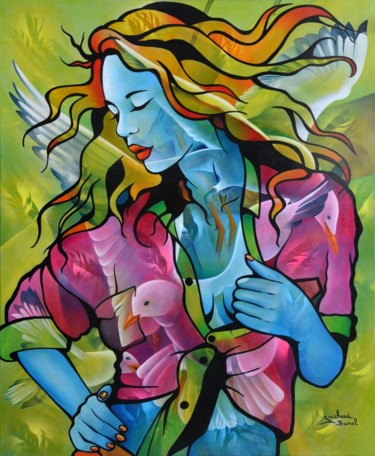 dans un bruissement d'ailes.. 60x73 cm ©2017 par Jeannette Guichard-Bunel