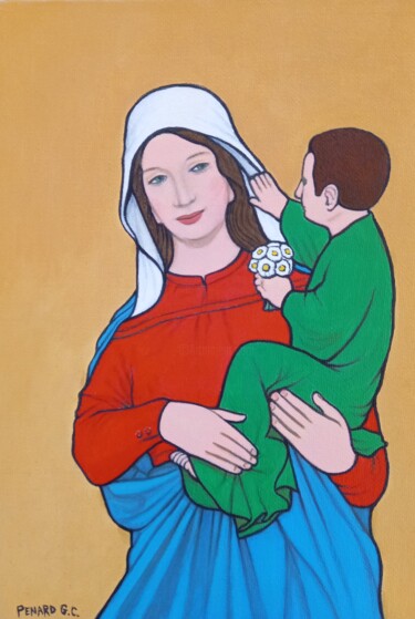 Painting titled "Vierge à l'enfant" by Guy-Charles Penard, Original Artwork, Acrylic