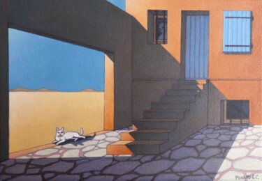 Painting titled "Chat au soleil" by Guy-Charles Penard, Original Artwork, Acrylic