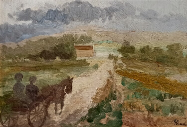 Painting titled "Country road - Old…" by Guido Guidi, Original Artwork, Oil Mounted on Wood Panel