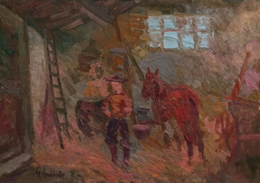 Pintura intitulada "In the stable - Old…" por Guido Guidi, Obras de arte originais, Óleo Montado em Painel de madeira