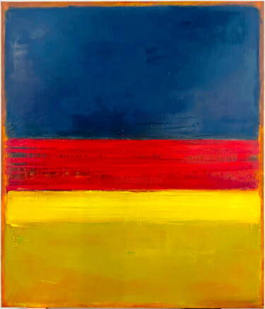 Painting titled "No. 1104_Red flow" by Guido Lötscher, Original Artwork, Oil Mounted on Wood Stretcher frame
