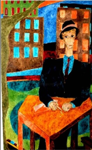 Pittura intitolato "uomo seduto solo" da Guido Maria Filippi, Opera d'arte originale