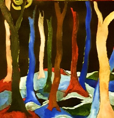 Painting titled "alberi-neve-notte" by Guido Maria Filippi, Original Artwork, Oil