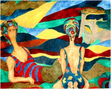 Painting titled "donne in spiaggia" by Guido Maria Filippi, Original Artwork