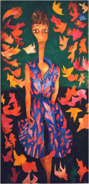 Pittura intitolato "donna tra le foglie" da Guido Maria Filippi, Opera d'arte originale