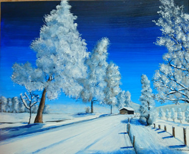 Painting titled "Winterlandschaft" by Guido Schraner, Original Artwork, Acrylic