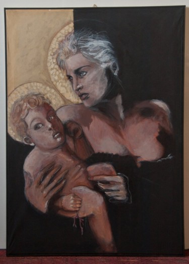 Pittura intitolato "Madonna con bambino…" da Guido Mori, Opera d'arte originale, Altro