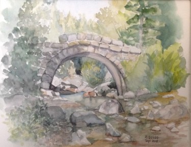 Peinture intitulée "Le pont et Tarn au…" par Lydia Guigo, Œuvre d'art originale, Aquarelle