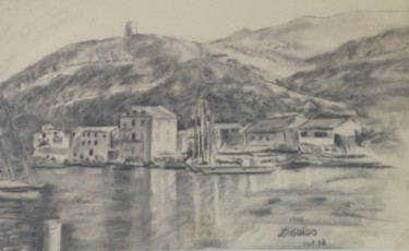 Dessin intitulée "Corse: Le port de M…" par Lydia Guigo, Œuvre d'art originale, Fusain Monté sur Plexiglas