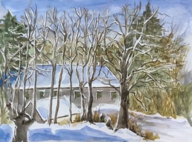 Peinture intitulée "neige derrière chez…" par Lydia Guigo, Œuvre d'art originale, Aquarelle