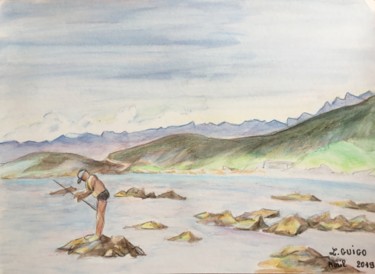 Peinture intitulée "pêcheur à Tamarone…" par Lydia Guigo, Œuvre d'art originale, Aquarelle