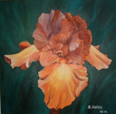 Painting titled "grand iris chocolat" by Lydia Guigo, Original Artwork, Oil