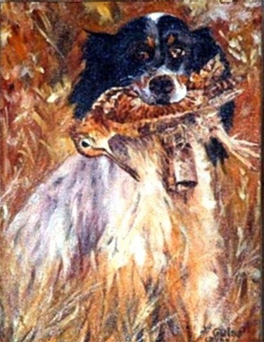 Painting titled "setter et bécasse" by Lydia Guigo, Original Artwork