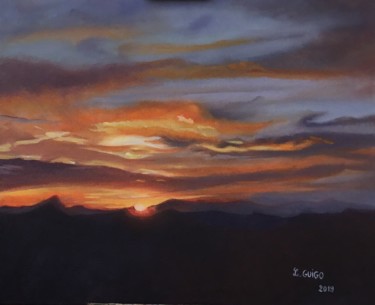 Peinture intitulée "Coucher de soleil à…" par Lydia Guigo, Œuvre d'art originale, Huile Monté sur Châssis en bois