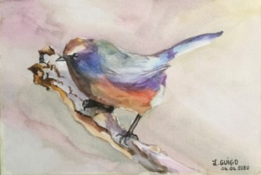 Peinture intitulée "Oiseau sur la branc…" par Lydia Guigo, Œuvre d'art originale, Aquarelle