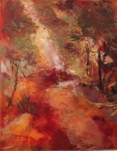 Painting titled "Sous-bois" by Lydia Guigo, Original Artwork, Oil Mounted on Wood Stretcher frame