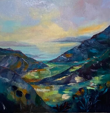 Painting titled "Vue d’Ocana Corse d…" by Lydia Guigo, Original Artwork, Oil Mounted on Wood Stretcher frame