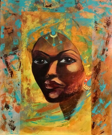 Painting titled "Portrait Africaine" by Lydia Guigo, Original Artwork, Acrylic Mounted on Wood Stretcher frame