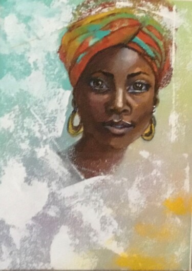 Painting titled "Portrait femme afri…" by Lydia Guigo, Original Artwork, Acrylic