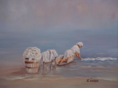 Peinture intitulée "lavandière du Mincio" par Lydia Guigo, Œuvre d'art originale, Huile