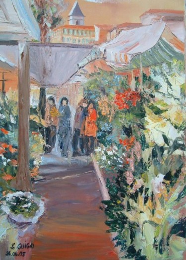 Pintura intitulada "Marché aux fleurs (…" por Lydia Guigo, Obras de arte originais, Óleo
