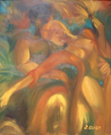 Painting titled "Danse érotique" by Lydia Guigo, Original Artwork, Oil Mounted on Wood Stretcher frame