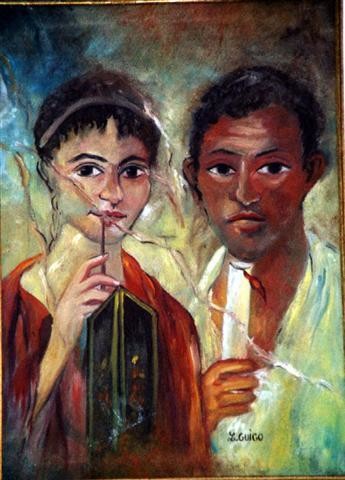 Peinture intitulée "Les poètes de Pompei" par Lydia Guigo, Œuvre d'art originale, Huile