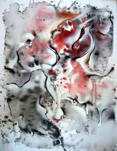 Painting titled "Organ ink" by Guillaume Vincent, Original Artwork, Ink Mounted on Wood Stretcher frame