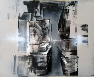 Painting titled "Hangar" by Guillaume Vincent, Original Artwork, Acrylic Mounted on Wood Stretcher frame