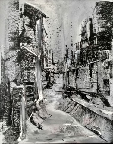 Painting titled "Ruelle" by Guillaume Vincent, Original Artwork, Acrylic Mounted on Wood Stretcher frame