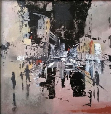 Painting titled "Trafic" by Guillaume Vincent, Original Artwork, Oil Mounted on Wood Panel