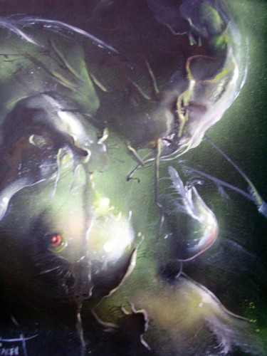 제목이 "Foetus ?"인 미술작품 Guillaume Vincent로, 원작, 페인트 스프레이 나무 들것 프레임에 장착됨