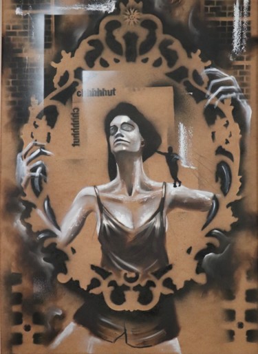 Painting titled "Couronne" by Guillaume Vincent, Original Artwork, Spray paint Mounted on Wood Panel