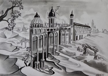 Drawing titled "Castle2" by Guillaume Vincent, Original Artwork, Pencil