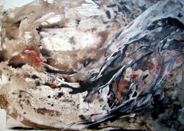 Painting titled "Peau" by Guillaume Vincent, Original Artwork, Ink Mounted on Wood Stretcher frame