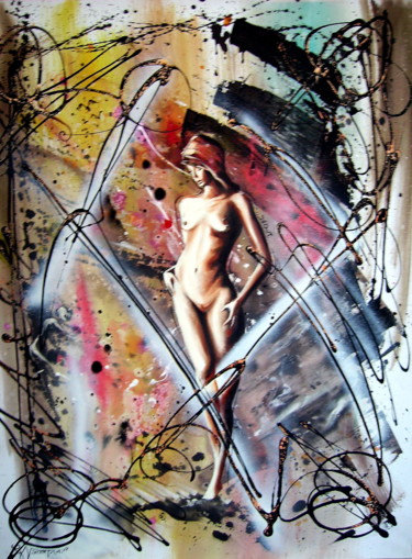 Painting titled "Révolution" by Guillaume Vincent, Original Artwork, Acrylic Mounted on Wood Stretcher frame